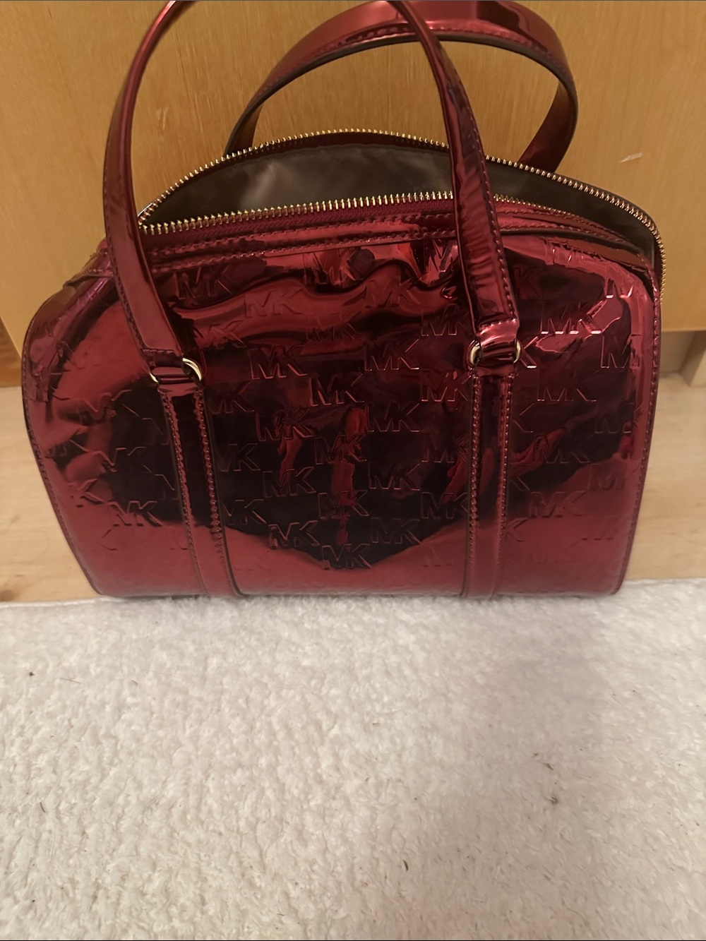 Michael Kors Metallic Burgundy Dome Satchel - Picture 2 of 5
